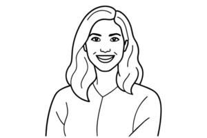 Portrait of handsome smiling young woman with folded arms, line art vector