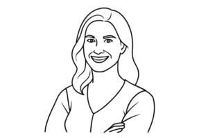 Portrait of handsome smiling young woman with folded arms, line art vector