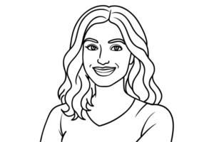 Portrait of handsome smiling young woman with folded arms, line art vector