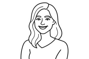 Portrait of handsome smiling young woman with folded arms, line art vector