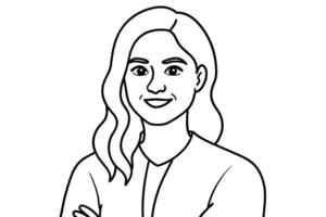 Portrait of handsome smiling young woman with folded arms, line art vector