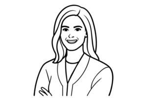 Portrait of handsome smiling young woman with folded arms, line art vector