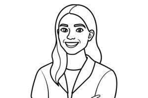 Portrait of handsome smiling young woman with folded arms, line art vector