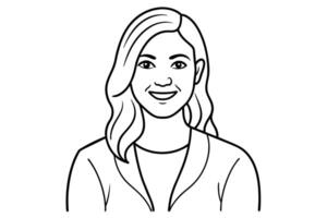 Portrait of handsome smiling young woman with folded arms, line art vector