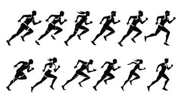 Modern silhouette of runing people colection vector