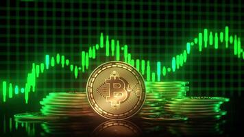 bitcoin moneta pile contro crescente grafico video