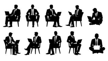 Silhouette of Business man with laptop vector