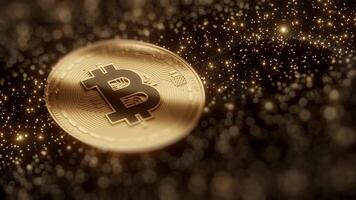 Bitcoin Münze mit funkelnd Gold Hintergrund video