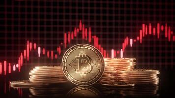Bitcoin Coin Stacks Against Declining Graph video