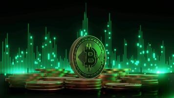 bitcoin moneta pile con verde dati visualizzazione video