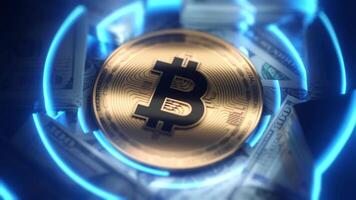 bitcoin e dollaro fatture con neon leggero video