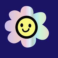 Y2k element. sticker smile flower in hologram design. vector