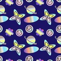 2000s pattern with hologram stickers, smiling, quotes and shining shapes vector