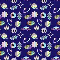 2000s pattern with hologram stickers, smiling, quotes and shining shapes vector