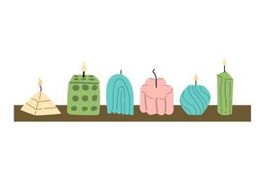 Collection of burning trendy candles. Different sizes and shapes vector