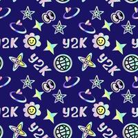 2000s pattern with hologram stickers, smiling, quotes and shining shapes vector