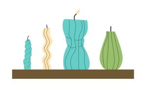 Collection of burning trendy candles. Different sizes and shapes vector