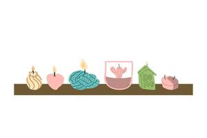 Collection of burning trendy candles. Different sizes and shapes vector