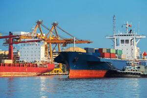 Container ship in export and import business and logistics. photo