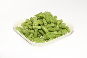 Fresh raw chickpeas or chickpeas, nuts contain protein. Freshly cut regular beans or chickpeas on a rustic white background photo