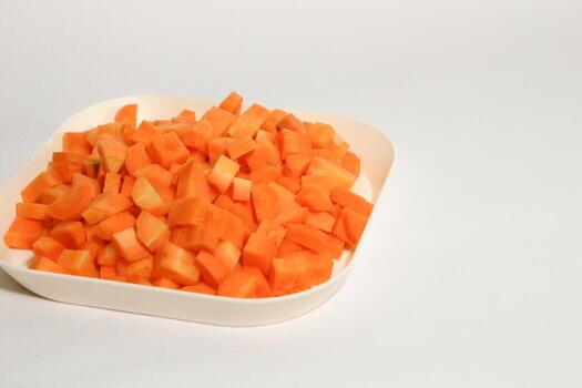 Chopped Carrot Cubes, Vegetable Pattern Background photo