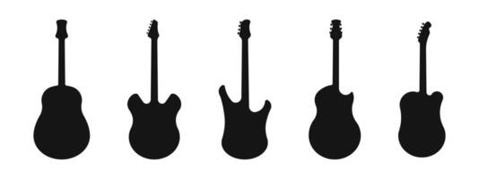 guitarra siluetas colocar. acústico y eléctrico guitarras musical instrumentos guitarra iconos vector