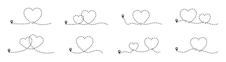 Airplane routes set. Plane route line. Planes dotted flight pathway. Plane paths. Aircraft tracking. Dot line path travel route. Airplane pathway set. vector