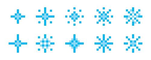 Pixel star set. Shiny stars pixel art icon set. 8-bit stars. Pixelated stars. Sparkling stars pixel art. vector