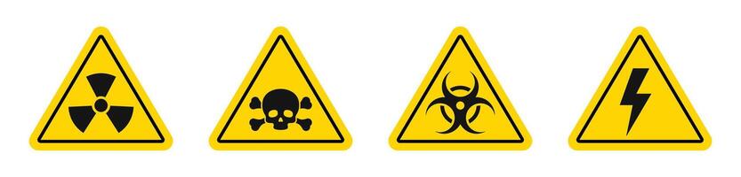 Danger signs. Danger, warning sign icon set. Poison, toxic, biohazard caution sign. Yellow triangle warning symbol element. vector