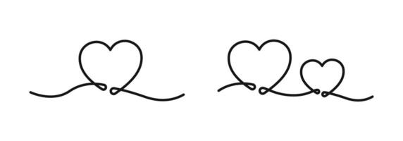 Linear hearts. Heart shape. Heart icons. One line drawing hearts vector