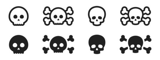 Crossbones and Skull icon set. Cartoon crossbones and skull icons. Caartoon skeleton icons. Skull icon set. vector