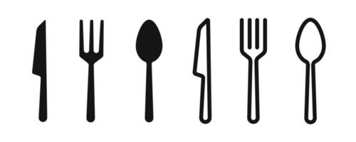 Cutlery icon set. Spoon, fork, knife icons. Flatware icons. Silhouette style icons. vector