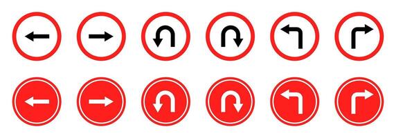 Road sign arrows set. Road navigation arrows. Turn arrow icons. Way direction arrow sign vector