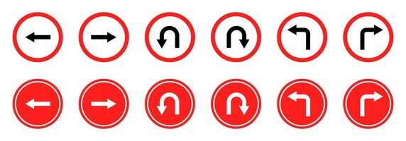 Road sign arrows set. Road navigation arrows. Turn arrow icons. Way direction arrow sign vector