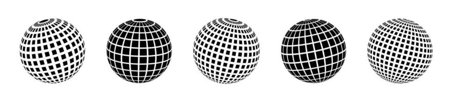 3D sphere. Globe icon. Geometric Globes set vector