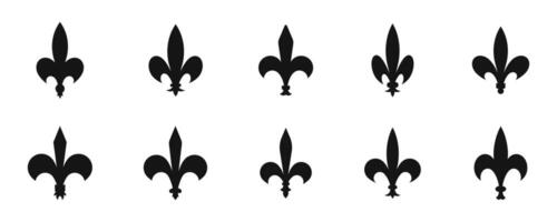 Fleur-De-Lis icon collection. Heraldic lily icons. Silhouette style icons. vector