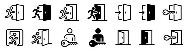 Entry and exit icons. Login and logout icon set. Enter and quit icons. Flat style icons. vector