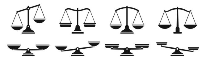 Scales icon set. Weight scales. Justice scales. Libra icon. Silhouette style icon set. vector