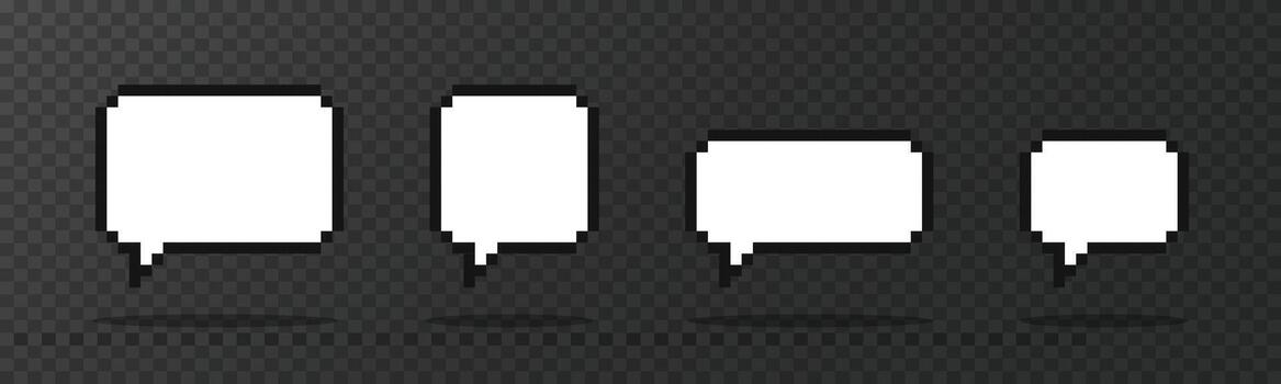 Pixel speech bubbles. Chat speech or dialogue. Set of empty pixelated speech bubbles. vector