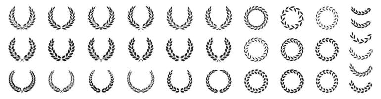 wreaths collection. Chaplet emblems. Laurel wreath icon set. Wreaths and branches with leaves. vector