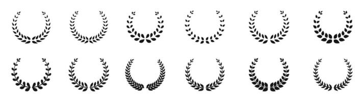 Laurel wreath icon set. Leaves branch icons. Silhouette style icons. vector
