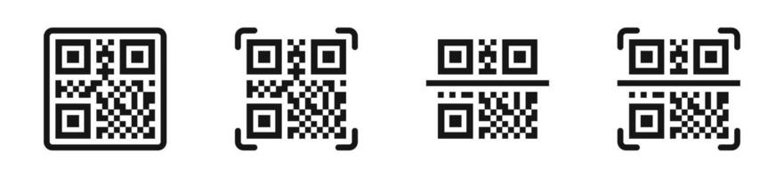 Código QR escanear iconos rápido respuesta código iconos silueta estilo iconos vector