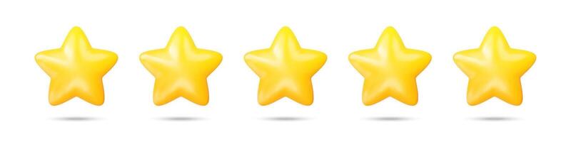 Realistic five star rating. Five stars illustration. Customer rating review. Five golden stars vector