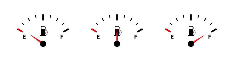 Fuel gauge set. Gas measure dashboard. Full and empty gasoline tank. vector