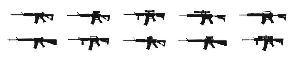 Weapons silhouette set. Firearms silhouettes. Weapon icons vector