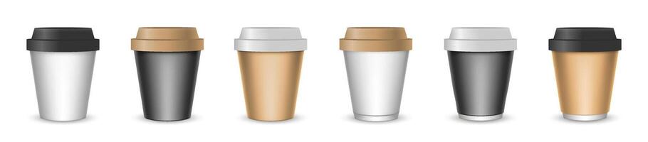 Coffee takeaway cup set. Realistic paper mugs. vector