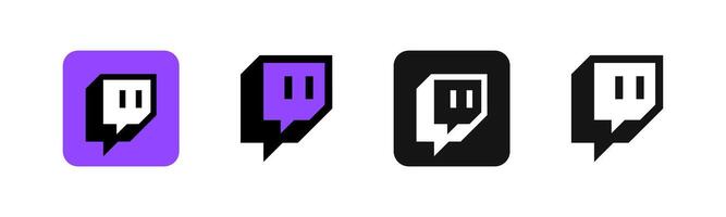 Twitch logo set. Twitch logo icons set Twitch logotype. Brand company black and purple signs. Editorial Twitch illustration vector