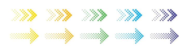 Colored up dotted arrows set. Halftone arrow icons. Colorful arrow collection. Arrow icon set. Arrow collection. vector