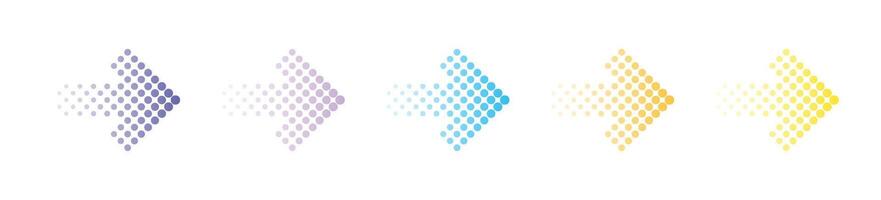 Colored up dotted arrows set. Halftone arrow icons. Colorful arrow collection. Arrow icon set. Arrow collection. vector
