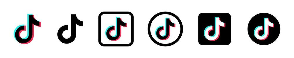 Tik Tok empresa logo set.tik-tok social medios de comunicación iconos río, Ucrania - noviembre 20, 2023 vector